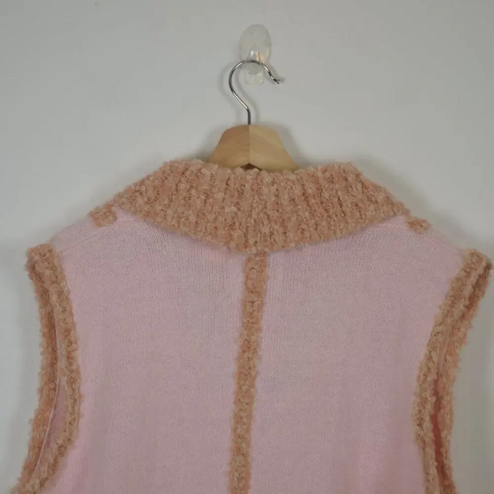 Storybook Knits Womens XL Sleeveless Barbiecore Button Down 3 Pocket Pink Vest